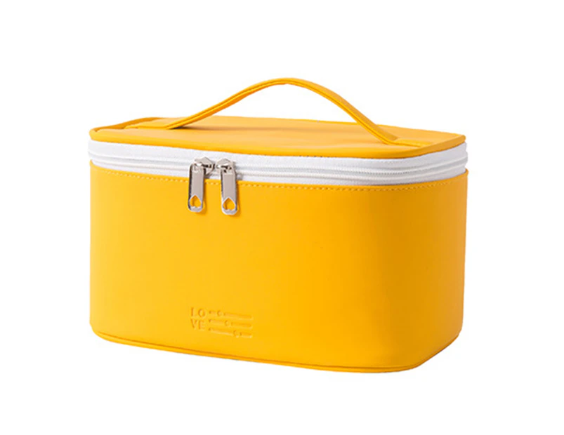 Makeup Bag with Handle Portable Faux Leather Travel Makeup Bags for Outing - Yellow