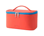 Makeup Bag with Handle Portable Faux Leather Travel Makeup Bags for Outing - Citrus Red