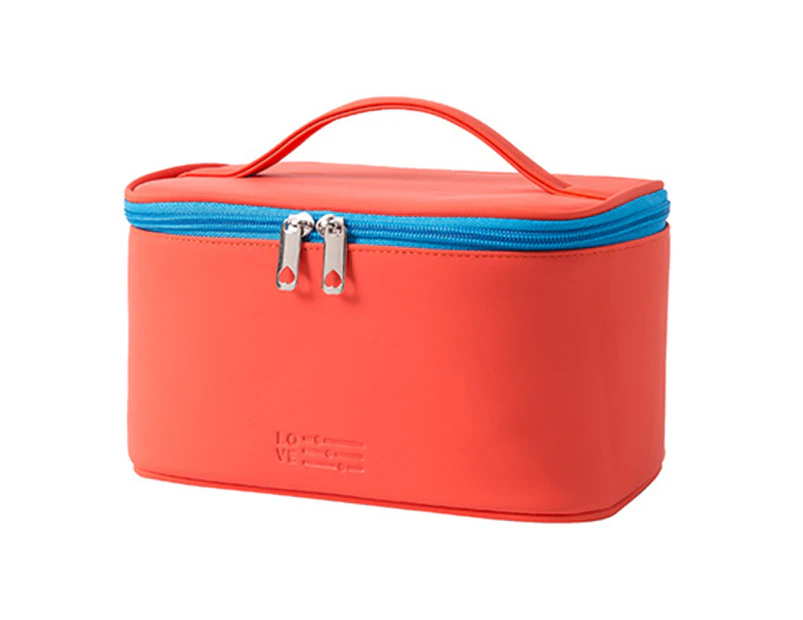 Makeup Bag with Handle Portable Faux Leather Travel Makeup Bags for Outing - Citrus Red