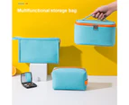 Makeup Bag with Handle Portable Faux Leather Travel Makeup Bags for Outing - Light Blue