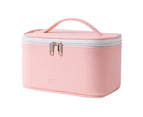 Makeup Bag with Handle Portable Faux Leather Travel Makeup Bags for Outing - Pink