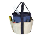 Garden Tool Bag 6 Pockets Round Deep Thick Breathable Space Saving Oxford Cloth Reinforced Handle Bucket Caddy Farm Supplies - Dark Blue