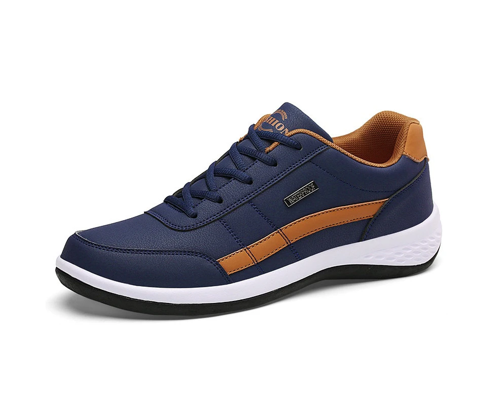 Leather Men Shoes Sneakers Trend Casual Shoe Italian Breathable Leisure Male Sneakers - Blue