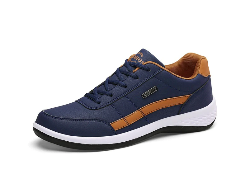 Leather Men Shoes Sneakers Trend Casual Shoe Italian Breathable Leisure Male Sneakers - Blue