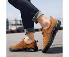 New Men's Leather Shoes Handmade Leather Shoes Men Sneakers Soft Driving Loafers - Brown