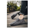 Men Loafers Retro Flats Sneakers High Quality Leather Casual Shoes Comfortable Boat Shoes - Grey