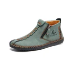 Leather Boots Men Shoes Casual Slip On Patent Boots Work Retro Leather Ankle Botas - Cyan
