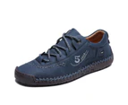 Men Casual Shoes Handmade Leather Loafers Comfortable Men's Shoes Quality Split Leather -Blue