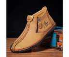 Leather Boots Men Shoes Casual Slip On Patent Boots Work Retro Leather Ankle Botas - Yellow
