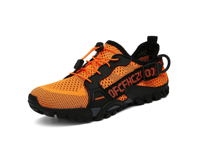 Men's Sneakers Knitted Mesh Sports Shoes Breathable Lightweight Running Shoes - Orange