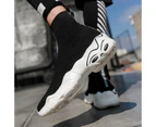 Men High Top Mesh Casual Shoes Unisex Breathable Socks Shoes Outdoor Sneakers - Black&White