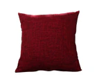 Square Linen Solid Color Soft Pillow Case Sofa Bed Cover Cushion Home Ornament - Wine Red