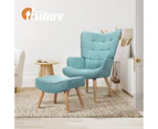 Oikiture Armchair Footstool Lounge Chair Ottoman Fabric Blue