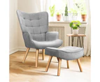 Oikiture Armchair Footstool Lounge Chair Ottoman Fabric Grey