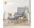 Oikiture Armchair Footstool Lounge Chair Ottoman Fabric Grey