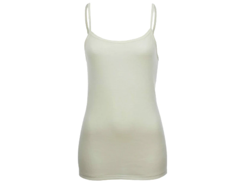 Ladies Pure Wool Thermal CAMISOLE Singlet Top Warm Winter Underwear Thermals - Natural