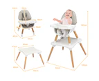 Costway 5 In 1 High Chair Convertible Eating Feeding Chair Booster Seat Wood Table Chair w/Adjustable Tray & PU Cushion, Grey