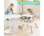 Costway 5 In 1 High Chair Convertible Eating Feeding Chair Booster Seat Wood Table Chair w/Adjustable Tray & PU Cushion, Grey