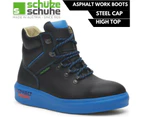 SCHUTZE Asphalt Work Boots 3M Reflective Steel Cap Shoes Made in Austria - Black/Blue