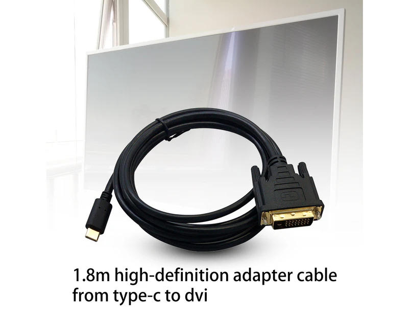 langma bling 1.8m Portable 4K High-Definition Type-C to DVI Adapter Cable Converter Wire for Computer-Black