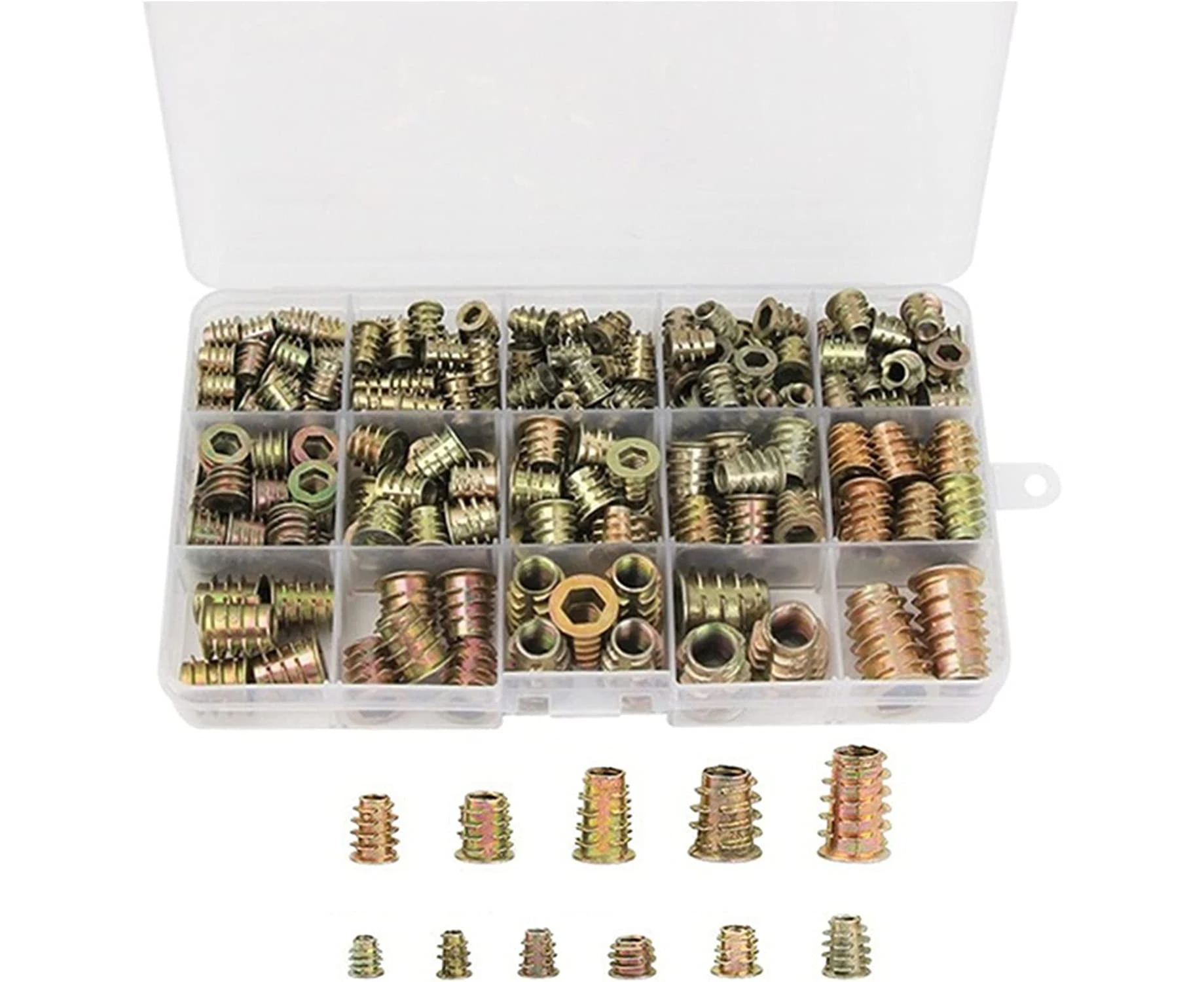 230pcs Screw Nut Set Threaded Insert Nuts M4 M5 M6 M8 M10 Drive Nut Furniture Hex Drive Head Nut Thread Zinc Alloy Tool for Wood Furniture