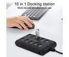 langma bling Expansion Dock High-speed Transmission Multifunctional 10 in 1 USB2.0 Portable Splitter Cable Hub with Switch Computer Accessories-Black