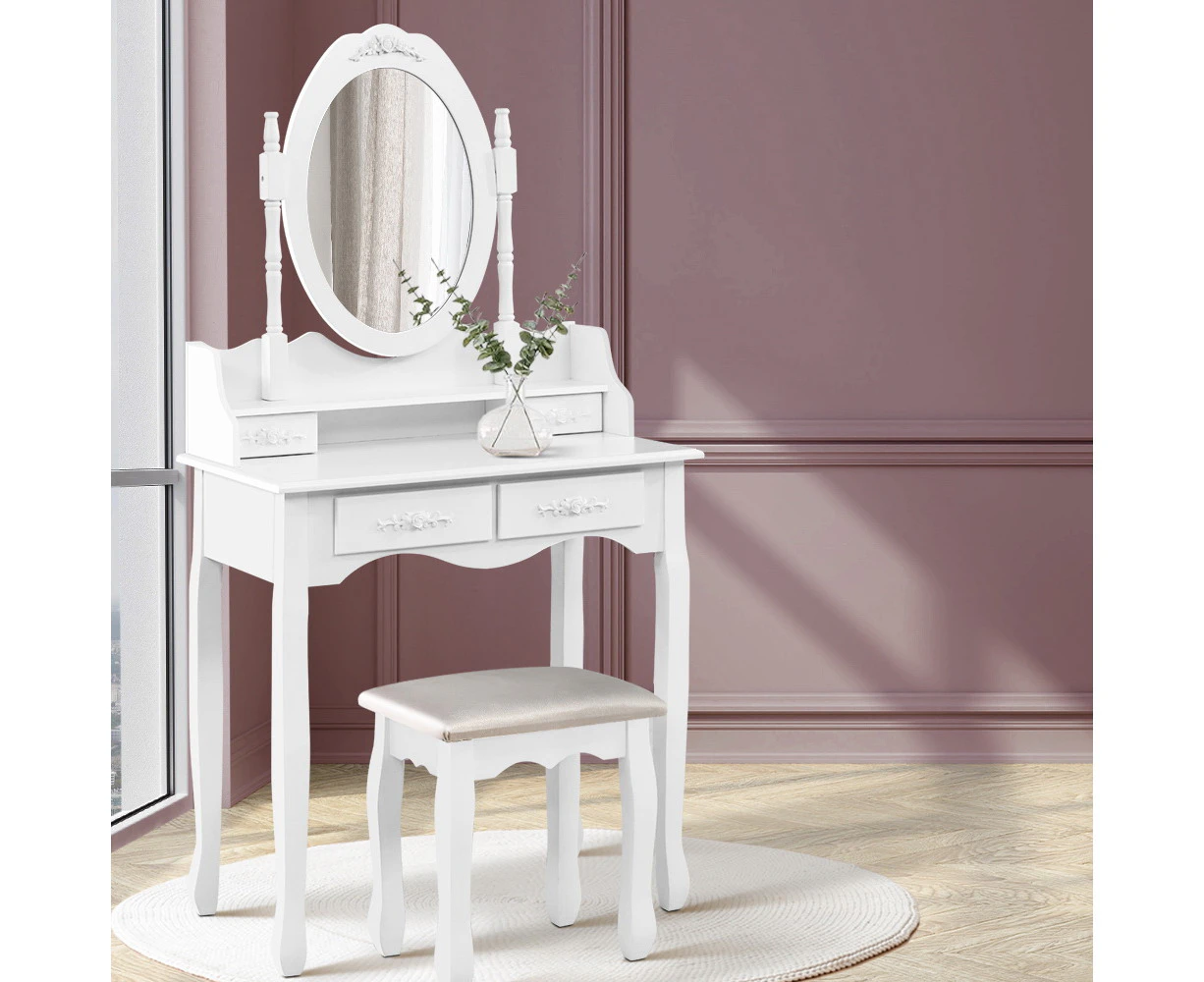 Artiss Dressing Table 4 Drawers with Mirror - White