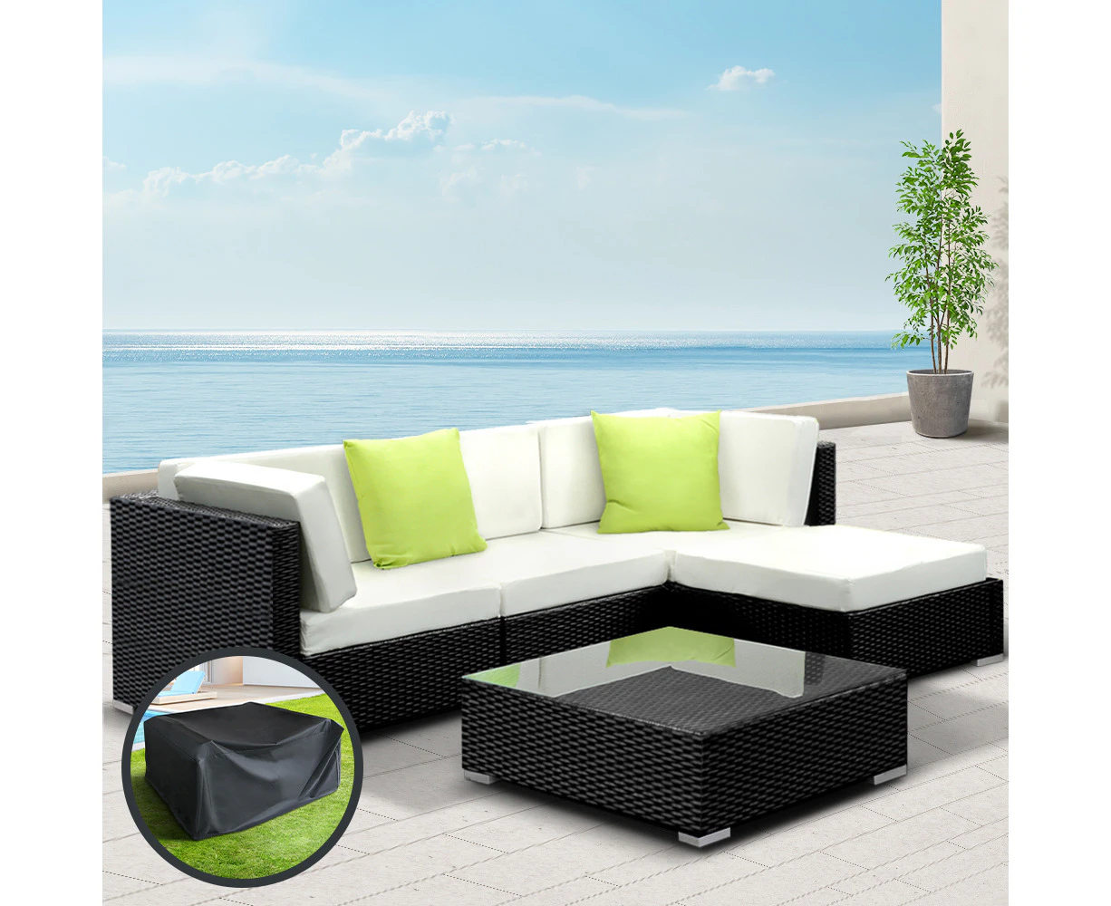 Gardeon 5-Piece Outdoor Sofa Set Wicker Couch Lounge Setting Cover