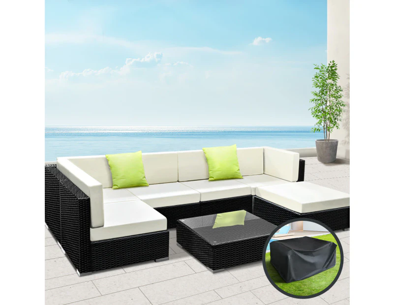 Gardeon 7-Piece Outdoor Sofa Set Wicker Couch Lounge Setting Cover