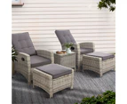 Gardeon 5PC Recliner Chairs Table Sun lounge Wicker Outdoor Furniture Adjustable Grey