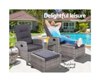 Gardeon 5PC Recliner Chairs Table Sun lounge Wicker Outdoor Furniture Adjustable Grey