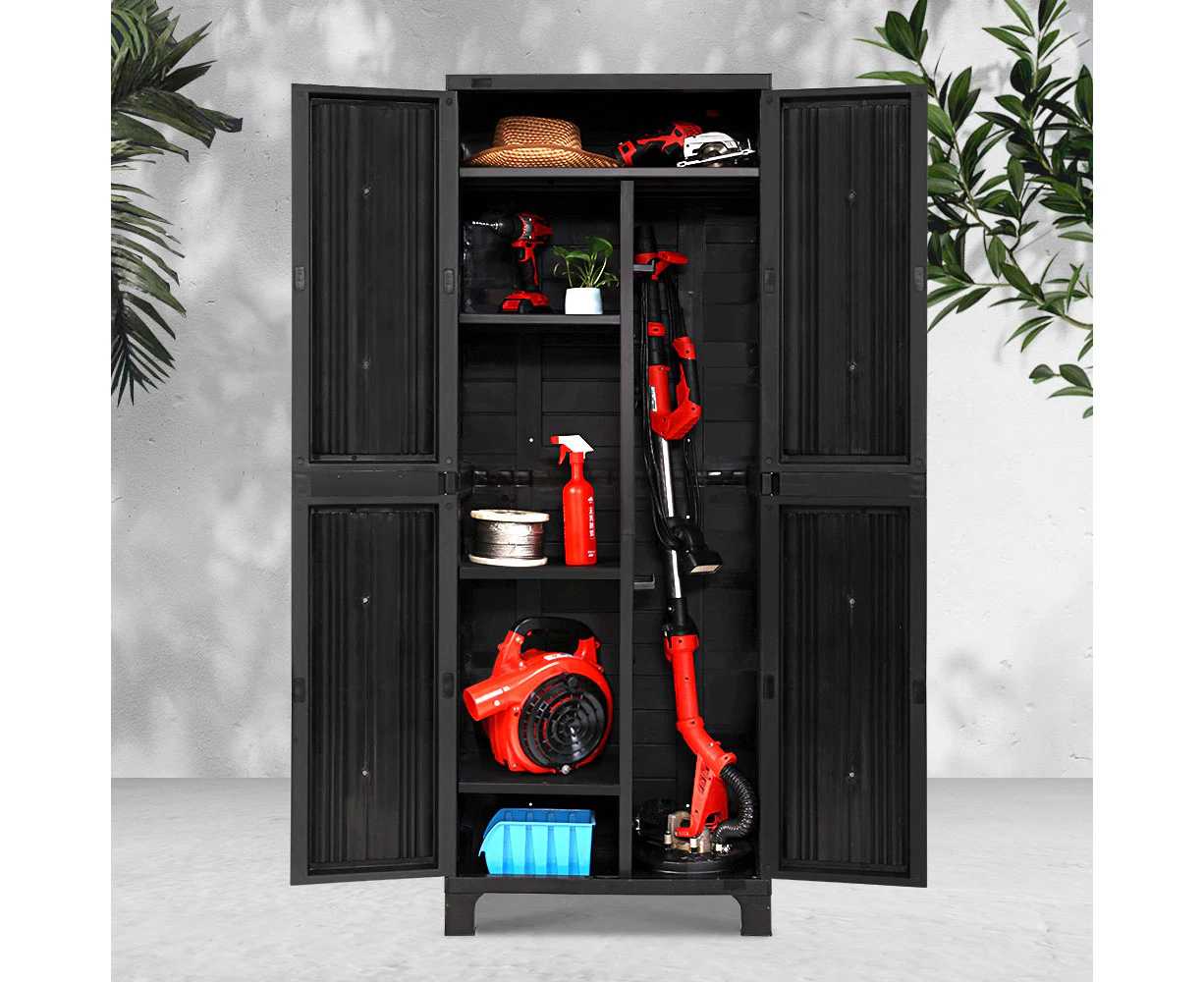 Gardeon Outdoor Storage Cabinet Box 173cm Lockable Cupboard Sheds Garage Adjustable Black