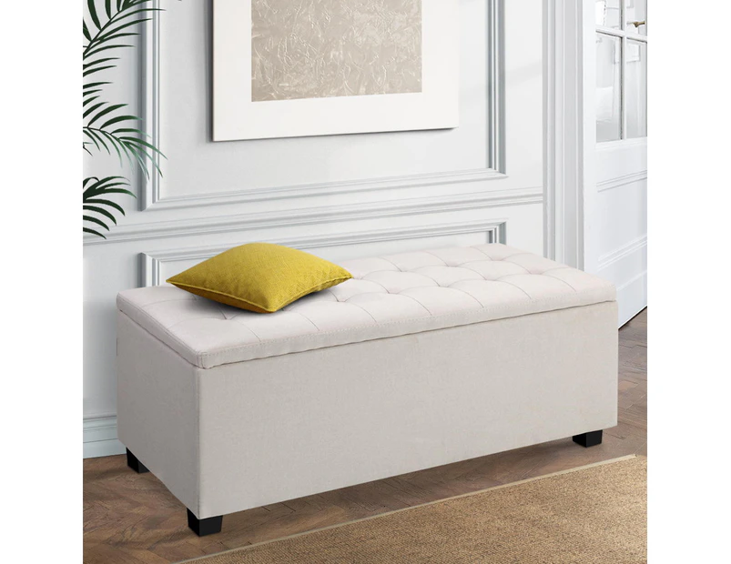 Artiss Storage Ottoman Blanket Box Footstool Chest Fabric Beige