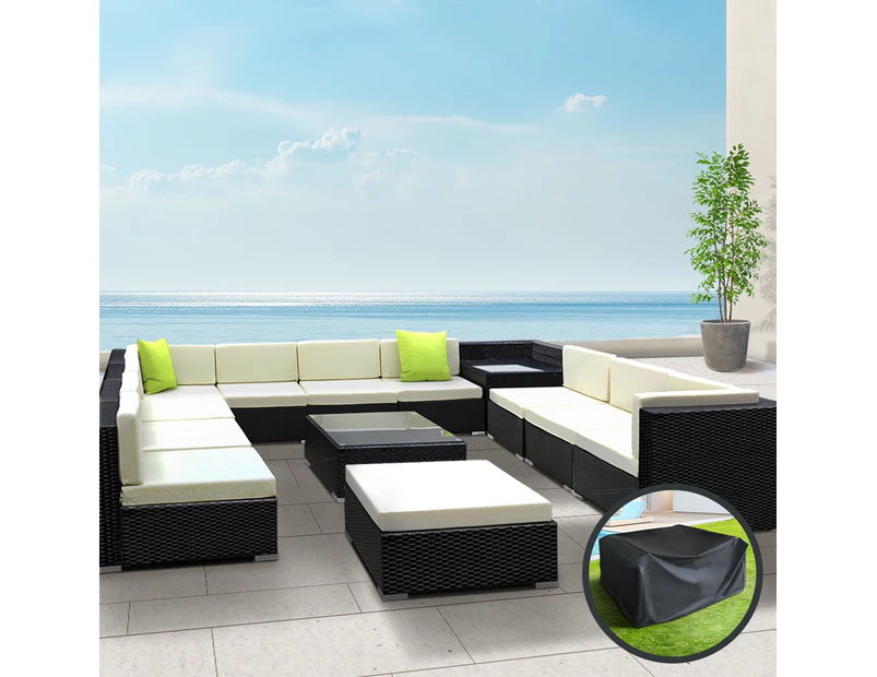 Gardeon 13-Piece Outdoor Sofa Set Wicker Couch Lounge Setting Cover