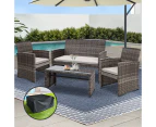 Gardeon 4 PCS Outdoor Sofa Set with Storage Cover Rattan Chair Furniture Grey