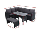 Gardeon Outdoor Dining Set Sofa Lounge Setting Chairs Table Bench Black Cover