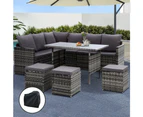 Gardeon Outdoor Dining Set Sofa Lounge Setting Chairs Table Ottoman Grey Cover