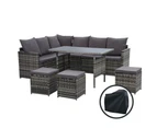 Gardeon Outdoor Dining Set Sofa Lounge Setting Chairs Table Ottoman Grey Cover