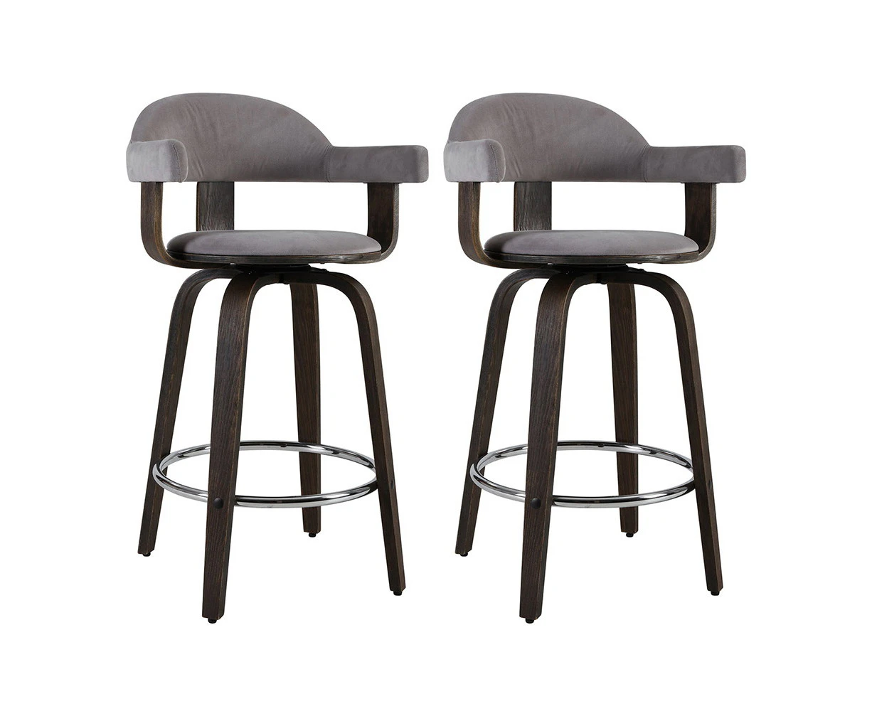 Artiss Set of 2 Bar Stools Wooden Swivel Bar Stool Kitchen Dining Chair - Wood, Chrome and Grey