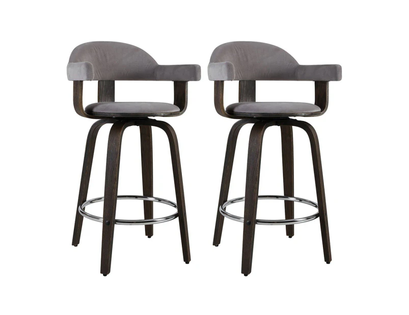 Artiss Set of 2 Bar Stools Wooden Swivel Bar Stool Kitchen Dining Chair - Wood, Chrome and Grey