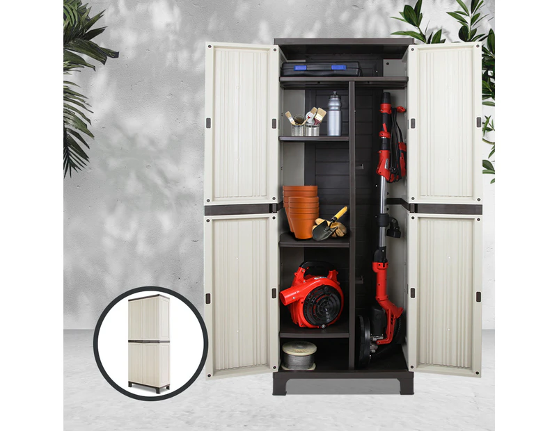 Gardeon 173cm Outdoor Storage Cabinet Box Lockable Cupboard Sheds Garage Adjustable Beige