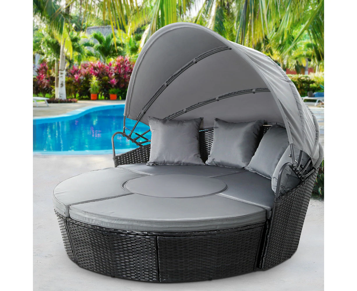 Gardeon Sun Lounge Setting Wicker Lounger Day Bed Patio Outdoor Furniture Black