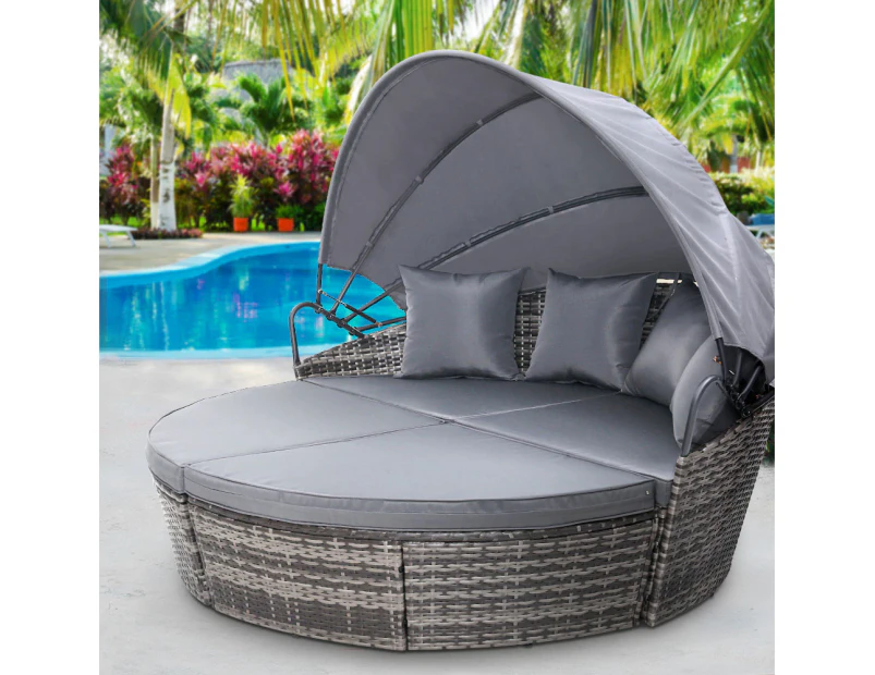 Gardeon Sun Lounge Setting Wicker Lounger Day Bed Outdoor Furniture Patio Grey