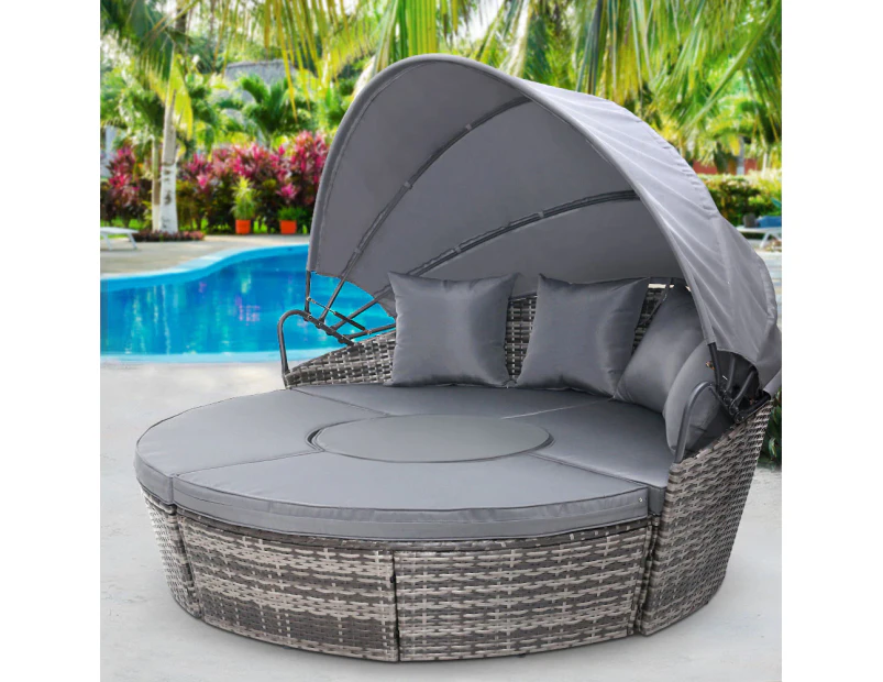 Gardeon Sun Lounge Setting Wicker Lounger Day Bed Patio Outdoor Furniture Grey