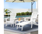 Gardeon 3PC Adirondack Outdoor Table and Chairs Wooden Sun Lounge Beach Patio White