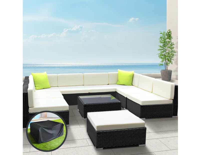 Gardeon 10-Piece Outdoor Sofa Set Wicker Couch Lounge Setting Cover