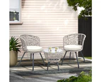 Gardeon Outdoor Lounge Setting 3pcs Patio Furniture Wicker Bistro Set Rattan Garden Table and Chairs Grey