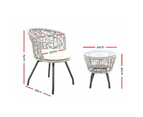 Gardeon Outdoor Lounge Setting 3pcs Patio Furniture Wicker Bistro Set Rattan Garden Table and Chairs Grey