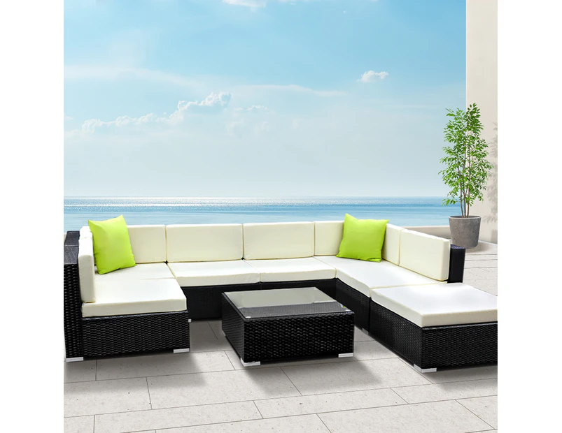 Gardeon 8-Piece Outdoor Sofa Set Wicker Couch Lounge Setting 7 Seater