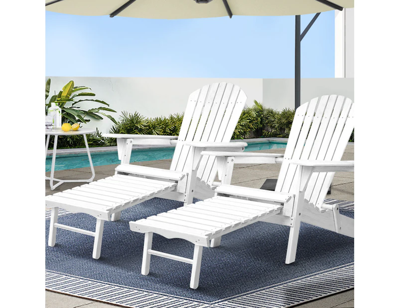 Gardeon 2PC Adirondack Outdoor Chairs Wood Foldable Sun Lounge Patio Furniture